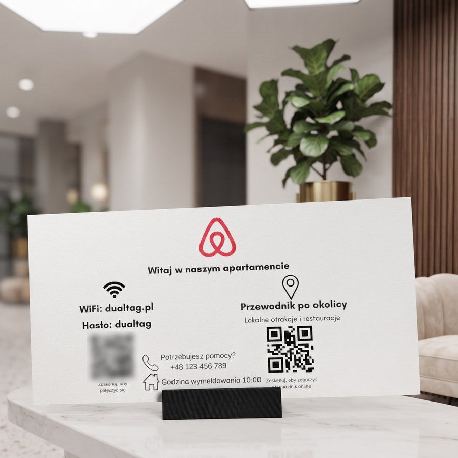 Stand powitalny DualTag w apartamencie z Wi-Fi i przewodnikiem po okolicy